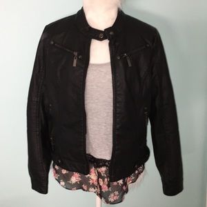 Leather jacket and tank top